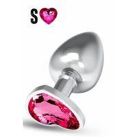 Paslanmaz Çelik Pembe Kalpli Mücevher Taşlı Pürüzsüz Silver Metal Anal Butt Plug - Küçük Boy