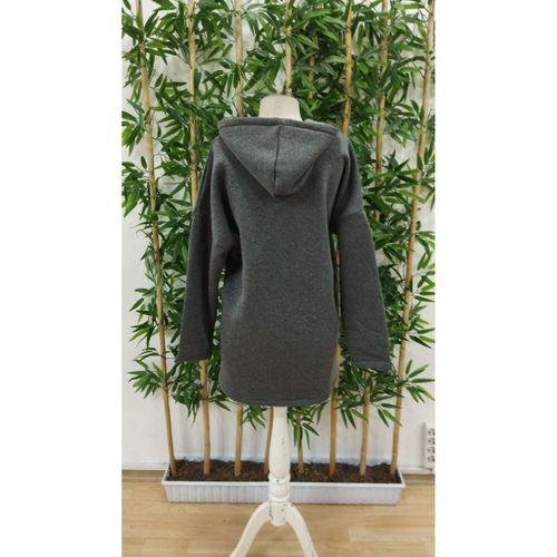 Kadın Uzun Kollu Kapşonlu Fermuar Detaylı Cepli Uzun üç Iplik Ceket