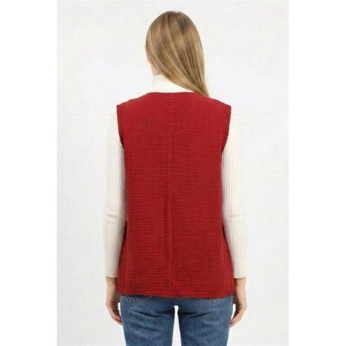 Kolsuz Tuğba Çift Taraflı Otantik Kısa Pazen Kışlık Yelek Bordo Brd