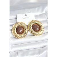 Pirinç Gold Renk Kahverengi Boncuklu Vintage Kadın Küpe