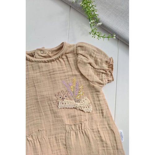 Müslin Kumaş Çiçek Nakışlı Pamuklu Kız Bebek Tulum