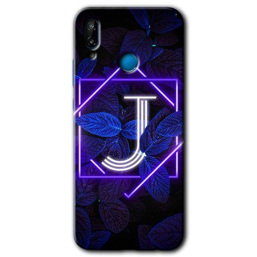 Huawei P20 Lite Kılıf HD Desen Baskılı Arka Kapak - Dark Neon Yaprak J Harfi + Kırılmaz Cam