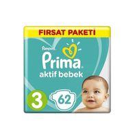Prima Bebek Bezi Aktif Bebek 3 Beden 62 Adet Fırsat Paketi