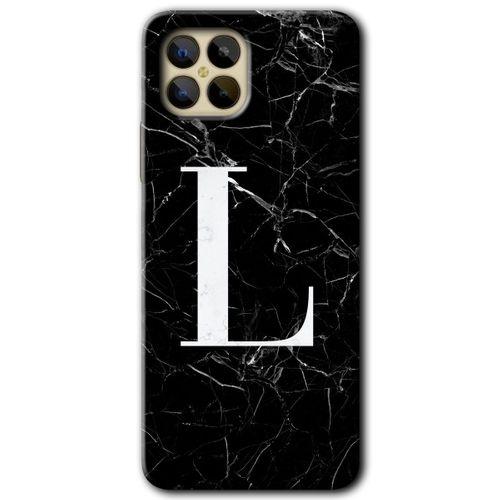 Omix X600 Kılıf HD Desen Baskılı Arka Kapak - Siyah Mermer Desenli L Harfi