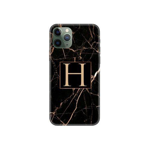 iPhone 11 Pro Max Siyah Mermer Desen H Harfli Telefon Kılıfı