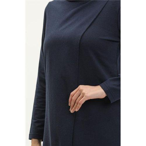 Kruvaze Balıkçı Yaka Sade Basic Uzun Tunik Panolon İkili Takım - 03043.015 - Lacivert