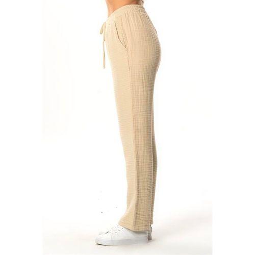 Beli Lastikli Multi Çift Cepli Müslin Kadın/Erkek Unisex Yazlık Pantolon Vizon Vzn