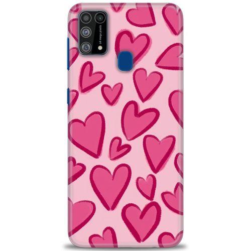 Samsung Galaxy M31 Kılıf HD Baskılı Kılıf - Pembe Kalp + Tam Ekran Koruyucu