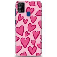 Samsung Galaxy M31 Kılıf HD Baskılı Kılıf - Pembe Kalp + Tam Ekran Koruyucu