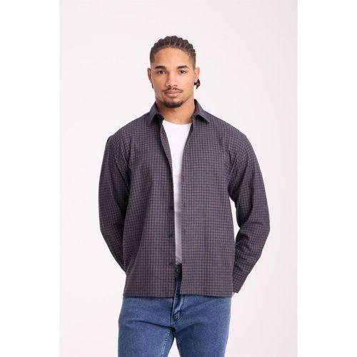 Jonas Ekose Küçük Kareli Relaxed Fit %100 Pamuklu Flanel Kumaş Erkek Gömlek - Kahve