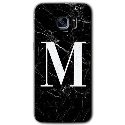 Galaxy S7 Edge Kılıf HD Desen Baskılı Arka Kapak - Siyah Mermer Desenli M Harfi