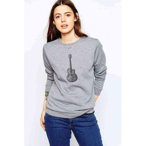 Drawing Classic Guitar Baskılı Gri Kadın Sweatshirt