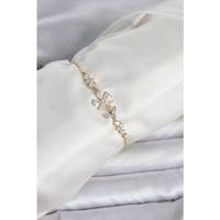 Gold Renk Zirkon Taşlı Papatya Model Asansörlü Kadın Bileklik