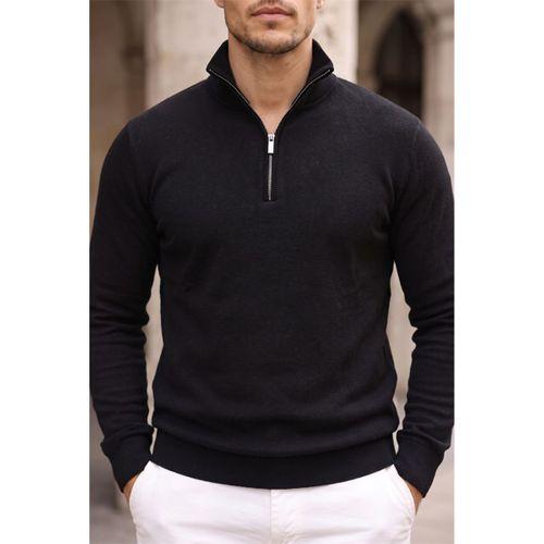 Lars Selanik Örme Kumaş Yarım Fermuar Erkek Sweatshirt - Siyah