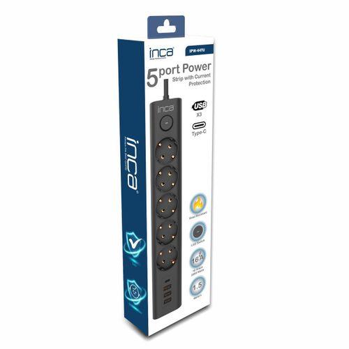 Inca Ipw-44tu 5li 1,5mt Siyah 3usb+typ-c Akım Korumalı  Led Tuşlu Priz