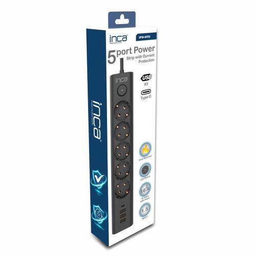 Inca Ipw-44tu 5li  3usb+typ-c Akım Kor. Led Tuş. Priz 1.5m Siyah