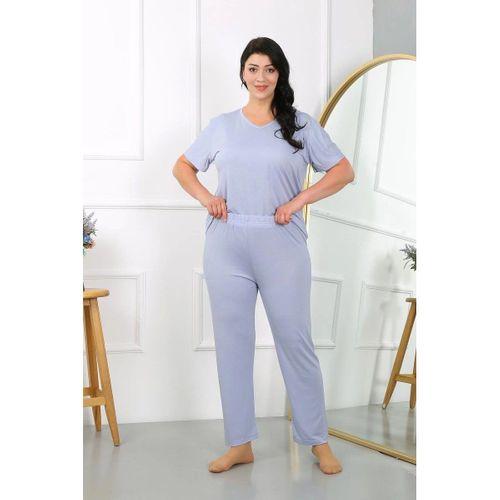 Kadın Büyük Beden Kısa Kol Penye Pijama Takımı Lila