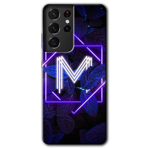 Samsung Galaxy S21 Ultra Kılıf HD Desen Baskılı Arka Kapak - Dark Neon Yaprak M Harfi
