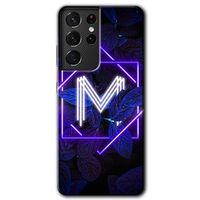 Samsung Galaxy S21 Ultra Kılıf HD Desen Baskılı Arka Kapak - Dark Neon Yaprak M Harfi