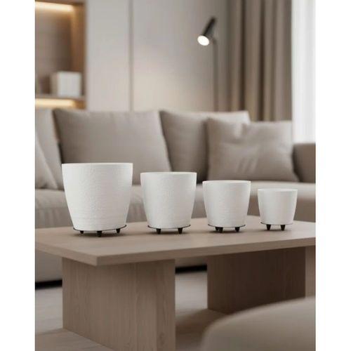 4’lü 3d Beyaz Ayaklı Saksı Seti Modern Minimal Dekoratif Vazo