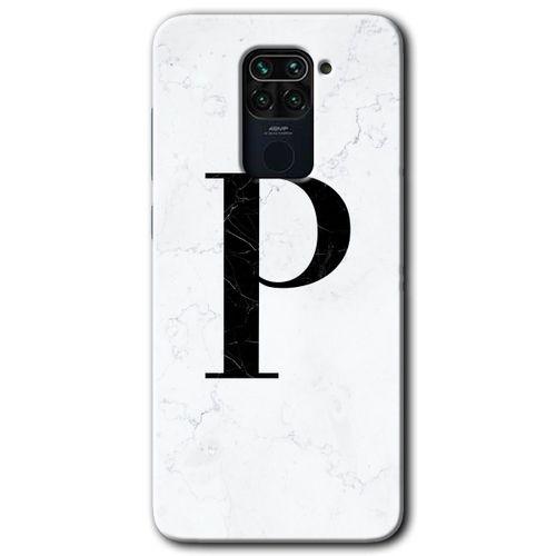 Redmi Note 9 Kılıf HD Desen Baskılı Arka Kapak - Beyaz Mermer Desenli P Harfi + Kırılmaz Cam