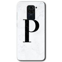 Redmi Note 9 Kılıf HD Desen Baskılı Arka Kapak - Beyaz Mermer Desenli P Harfi + Kırılmaz Cam