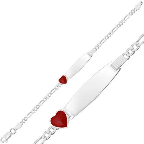 Kişiye Özel Kırmızı Kalp Figürlü Gümüş Çocuk Künyesi