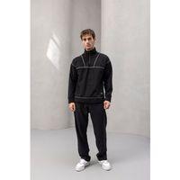 Crowe Şerit Detaylı Yarım Fermuar Polar Sweatshirt Siyah - Bezayağı Kumaş Pantolon Siyah