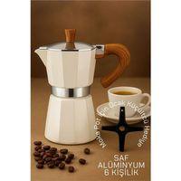 Zhltools Italyan Moka Pot - 6061 Saf Alüminyum  Ahşap Saplı - 6 kişilik KREM