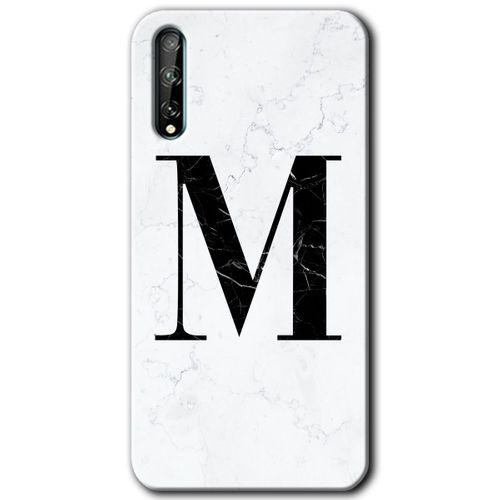Huawei P Smart S Kılıf Kapak - Beyaz Mermer Desenli M Harfi +Hayalet Ekran Yandan Gözükmez