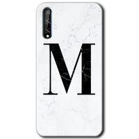 Huawei P Smart S Kılıf Kapak - Beyaz Mermer Desenli M Harfi +Hayalet Ekran Yandan Gözükmez
