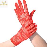 Kırmızı Renk Kısa Dantelli Eldiven