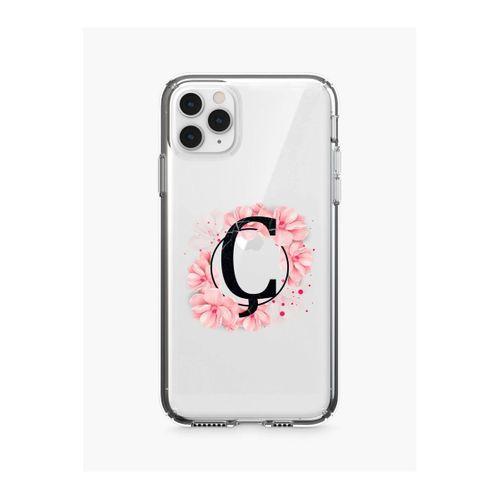 iPhone 11 Pro Max Pembe Çiçek Desen Ç Harfli Şeffaf Kılıf