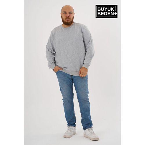 Erkek Büyük Beden Bisiklet Yaka ince Sweatshirt SPR24BSW56