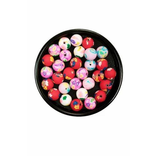 90 Adet 10 mm Polimer Kil Fimo Boncuk Takı Bileklik + 5 Metre Lastikli Misina Hediye - Desenli Yuvarlak