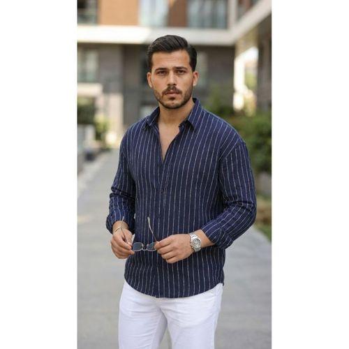 Erkek Çizgili Keten Gömlek