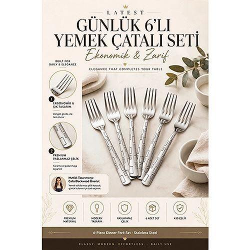 6'lı Günlük Yemek Çatalı Seti  Ekonomik Çatal Takımı Çelik 723569