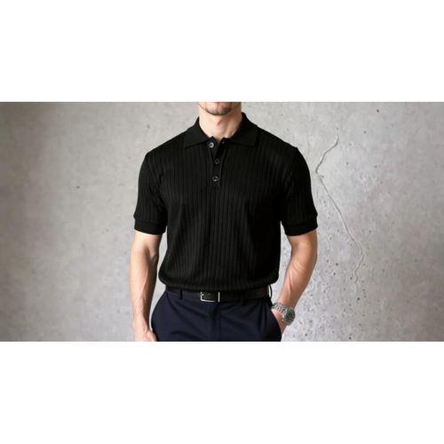 Erkek Kısa Kollu Yakalı Yakadan Düğmeli Triko Tişört