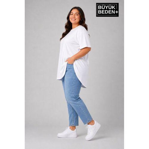 Süperlife Büyük Beden Kadın Bisiklet Yaka Basic Oval Etek Detalylı 3xl-6xl Uzun Tunik SPR26BTSK502