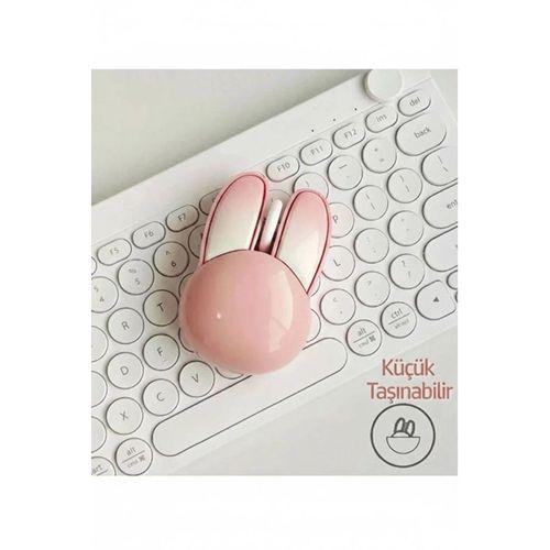 Tavşan Figürlü Kablosuz Mouse Pil Dahil Etiket Hediyeli Pembe