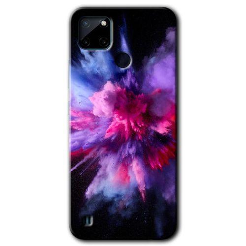 MRCİLETİSİM Realme C21 Kılıf HD Desen Baskılı Arka Kapak + Temperli Cam - Color Splash Purple