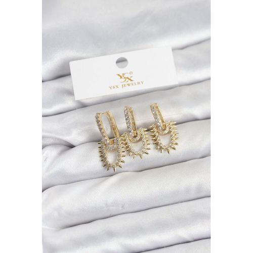 Pirinç Gold Renk Zirkon Taşlı Vintage Model YSX Trio Küpe Seti