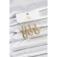 Pirinç Gold Renk Zirkon Taşlı Vintage Model YSX Trio Küpe Seti