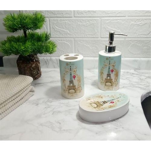 Seramik Üçlü Banyo Seti Romantik Yeşil Model