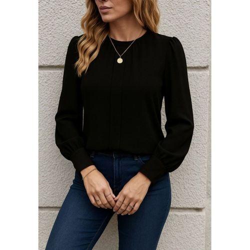 Kadın Uzun Kollu Bisiklet Yaka Pileli Ithal Krep Bluz