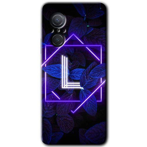 MRCİLETİSİM Huawei Nova 9 SE Kılıf HD Desen Baskılı Arka Kapak+Temperli Cam - Dark Neon Yaprak L Harfi