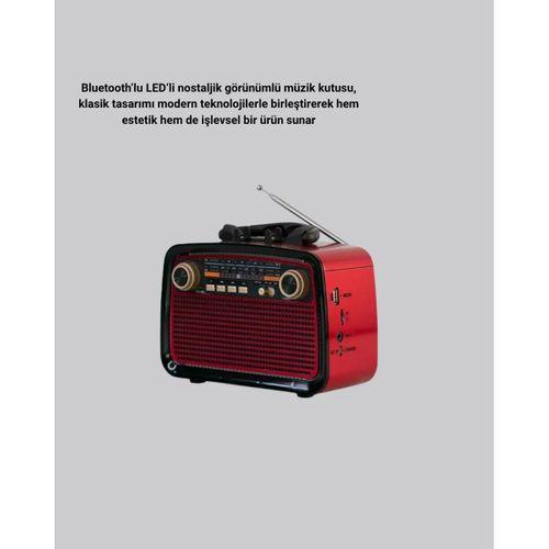 Led’li Nostaljik Bluetooth Hoparlör – Vintage Tasarım, Ahşap Doku