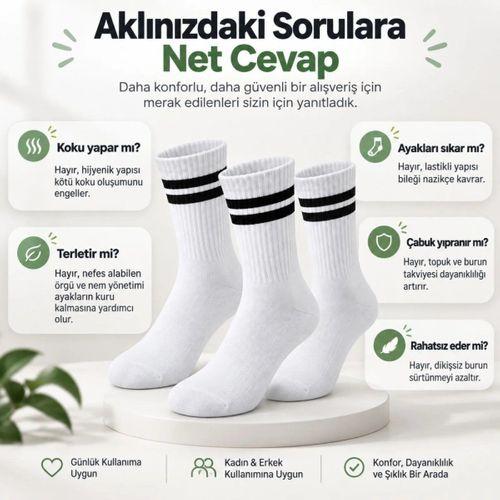Unisex Beyaz Çorap Siyah Çizgili 9'lu Set Uzun Soket Günlük Spor Kolej Stil Kadın Erkek Çorabı