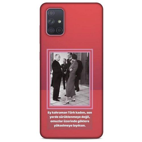 Samsung Galaxy A71 Kılıf Atatürk (5) Koruma Kabı Açık Kırmızı