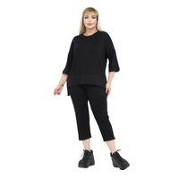 Melsay Butik Siyah Taş Baskı Şeritli Büyük Beden Kadın Kapri Takımı